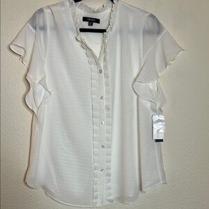 IM NYC White Ruffled Flutter Sleeve‎ Blouse